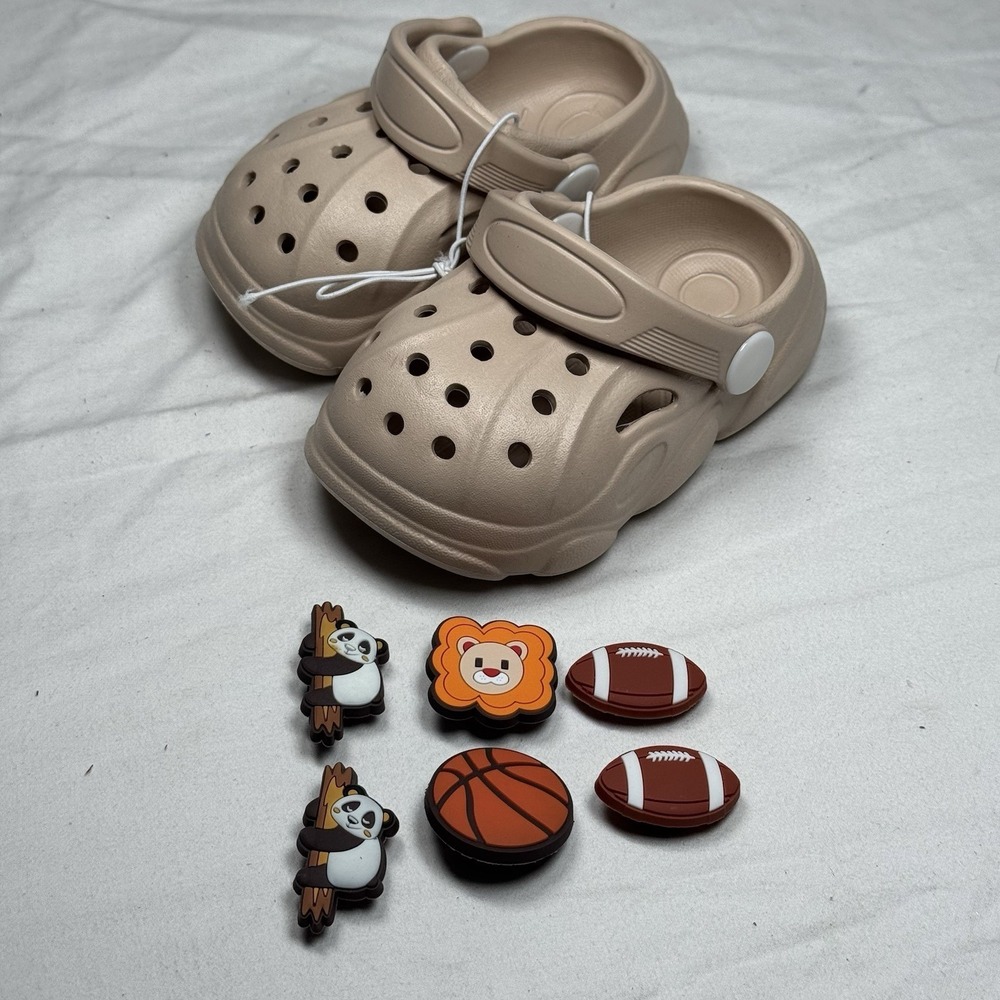 Kids Clogs Sandals Toddler US 2 Beige Slip On Lightweight‎ w/ Charms